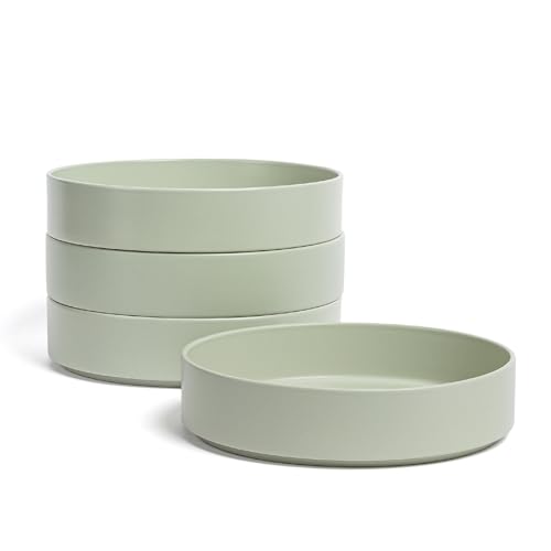 over&back Stackable Dinner Bowl Set - Stoneware Dishes - Comes with 4 Dinner Bowls - All-Occasion Place Settings Perfect for Pasta, Salads, Snacks - 8.3' x 8.3' x 1.9' - 40oz - Semi-Matte Sage