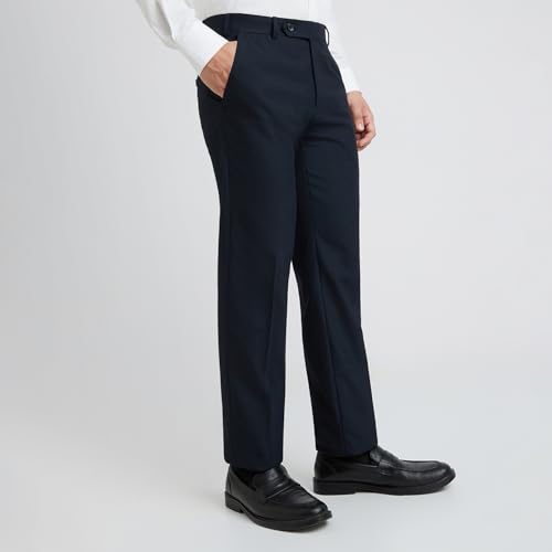 Image of Raymond Men's Mid Rise Polyester Blend Checks Pattern Slim Fit Flat Front Formal Trouser