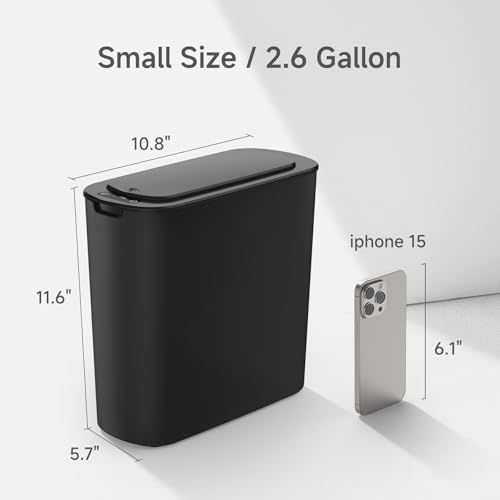 tipgo automatic motion sensor bathroom trash can with lid 26 gallon touchless trash bin smart garbage can plastic slim wastebasket for bedroom office dorm black