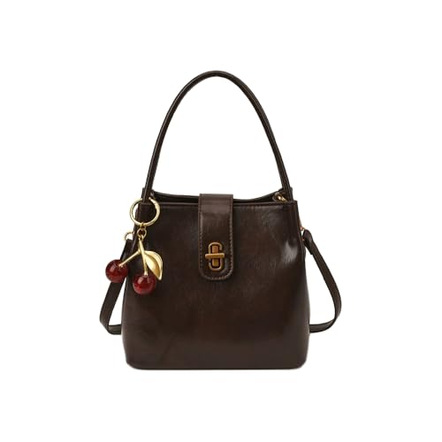 BFDSGWQ Bolso Cubo Vintage para Mujer, Bolso de Hombro de Cuero PU, Bolso Cubo Retro con Asa Superior y Bandolera (Coffee,One Size)