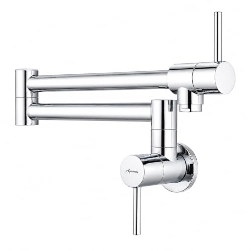 Image of Aquieen Wall Mounted Pot Filler Kitchen Faucet | Premium Brass Construction | Dual Valve Double Joint Swing Arm | 360 Rotating Folding Tap | Leak-Proof Ceramic Cartridge | Chrome