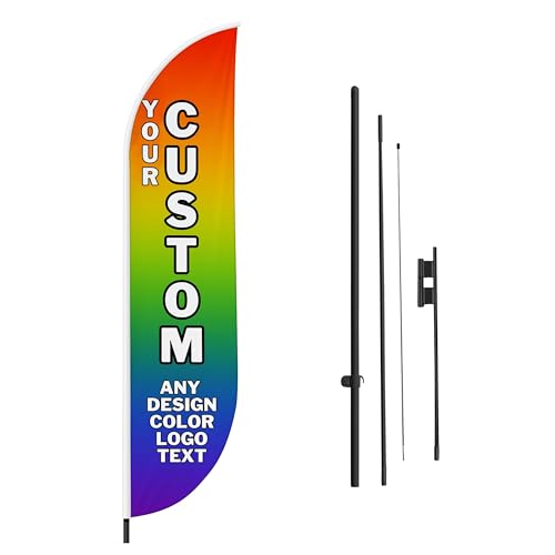 Custom Feather Flag by DreamController Personalized Swooper Flag with Photo Text or Logo 11.5x2.5 FT Single-Sided HD Print Optional Add-On 15 FT Pole Kit & Ground Spike Made in USA Fast Delivery