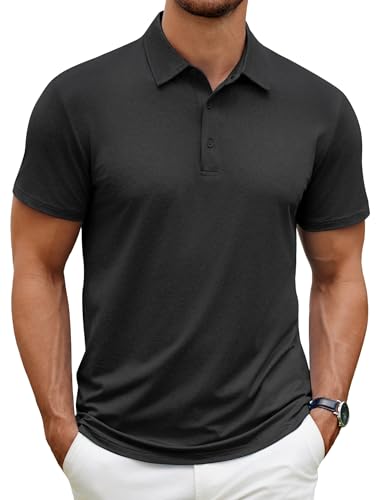 COOFANDY Men's Black Golf Polo Shirts Short Sleeve Quick-Dry Performance Tactical Shirts Collared Tennis T-Shirt Top