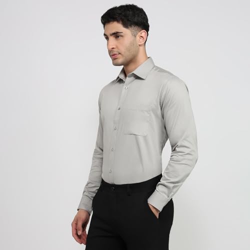 Image of Raymond Men Slim Fit Solid Pattern Pure Cotton Semi Cutaway Collar Full Sleeve Formal Shirt