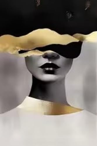 Décoration murale salon moderne : grand tableau abstrait femme or