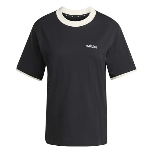 adidas Damen Seasonal Essentials Colorpop T-Shirt with Embroidered Graphic, Black/Off White, M