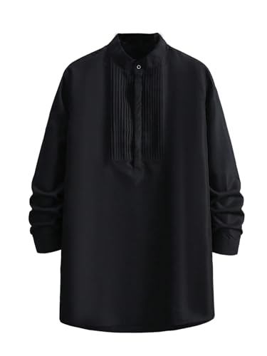 SHENHE Men's Kurta Robe Half Button Down Banded Collar Long Sleeve Shirt Top Tunic
