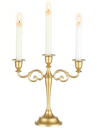 Sziqiqi Candelabro Dorado de Centro de Mesa: Portavelas de 3 Brazos para Mesa de Comedor - Candelabro Vintage de Metal para Decoración de Navidad Bodas Aparador Chimenea