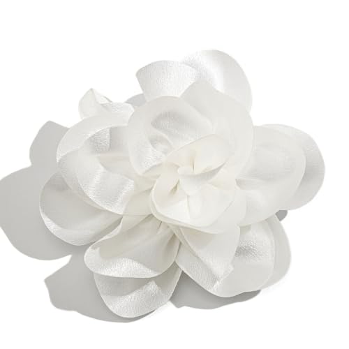 Image of Flower Pins Large Flower Brooches Dainty Satin Fabric Rose Flower Brooches Lapel Pins Delicate Elegant Silk Camellia Flower Oversized Brooch Pin for Women Wedding Part Dance Dress Suit Clothes Accessories Prom Jewelry Gifts