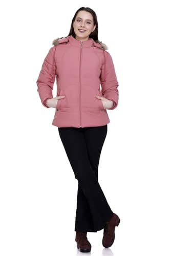 Image of Winter Puffer Jacket with Faux Fur Hood, Quilted, Full Zip, Burgundy