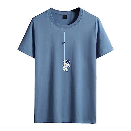 [バズ セレクション] 半袖 Tシャツ 宇宙服 アストロノーツ カジュアル Uネック クルーネック インナー メンズ BSTS053(フォグブルー,M)