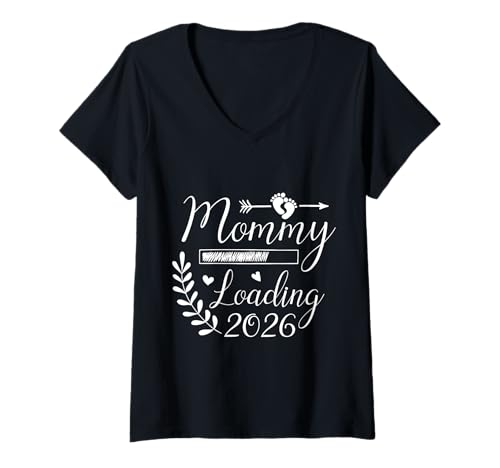Mujer Mommy Loading 2026 Embarazo Bebé Llegada Camiseta Cuello V