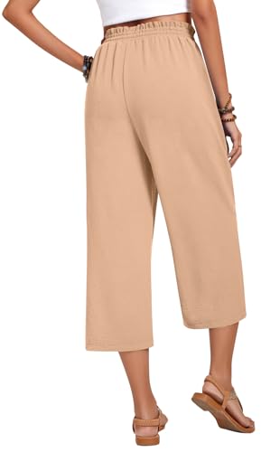 Image of Anyhold Women's Capri Pants Drawstring Casual Palazzo Trousers with Pockets Loose High Waisted Wide Leg Lounge Pants