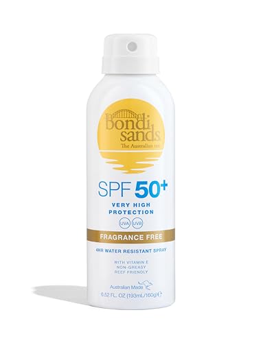 Bondi Sands Fragrance Free Sunscreen Aerosol Mist SPF 50 | Non-Greasy Broad Spectrum Formula Moisturises, Soothes, and Protects Skin, Water Resistant Up To 4 Hours + Cruelty Free | 160g/5.64 Oz