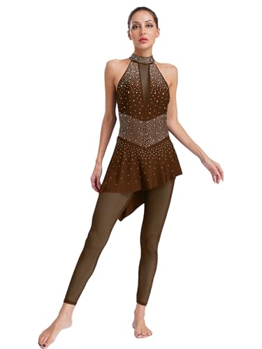 Justaucorps patinage artistique asymétrique orné de strass pour robe de danse et gym