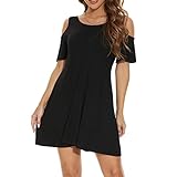 XUNZRLN Women's Round Neck and V-Neck Two Ways to Wear Cold Shoulder Sleeveless Tanks Dress Summer Solid Color