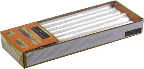 White Tapered Dinner Candles Unscented Wax 25cm Tall 4 Hour Burn Time Slow Burning Multi-Purpose Smokeless for Home Decor, Events, & Celebrations (12)