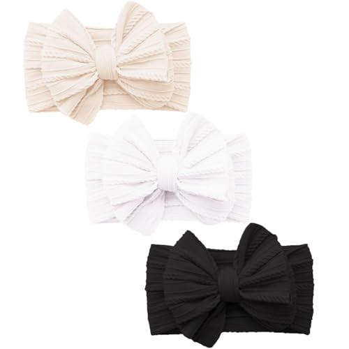 3 Stück Baby Turban Stirnband Baby Mädchen Nylon Stirnbänder Schleife Stirnband Weiche Schleife Kopfbedeckung Elastische Haarbänder für Neugeborene, Kleinkinder (Weiß Beige schwarz, eine Größe) 3 Stück Baby Turban Stirnband Baby Mädchen Nylon Stirnbänder Schleife Stirnband Weiche Schleife Kopfbedeckung Elastische Haarbänder für Neugeborene, Kleinkinder (Weiß Beige schwarz, eine Größe)