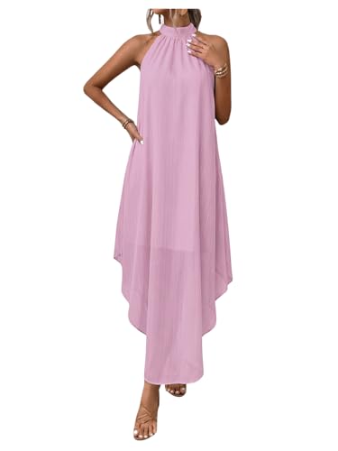 Image of Verdusa Women's Wedding Guest Dress Halter Flowy Chiffon Asymmetrical Long Summer Prom Dress