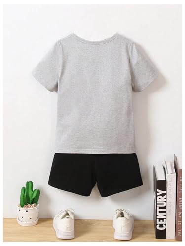 SweatyRocks Boy's 2 Piece Outfits Striped Color Block Short Sleeve Tee Top and Shorts Clothing Set2