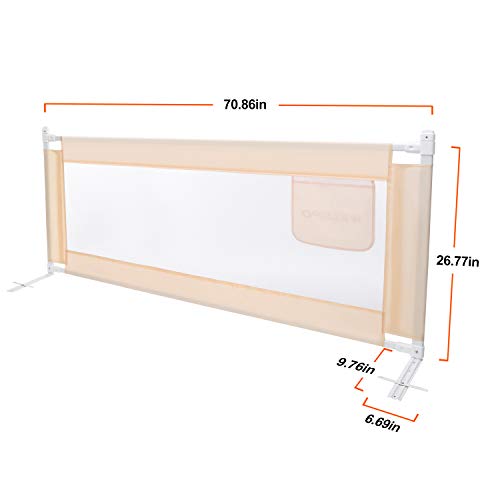 Welspo 70 Inches Bed Rail For Toddlers Fold Down Safety Baby Bed Guard Swing Down Bedrail For Convertible Crib, Kids Twin, Double, Full Size Queen & King Mattress, Beige [Upgraded] (1 Pack) #TOP2