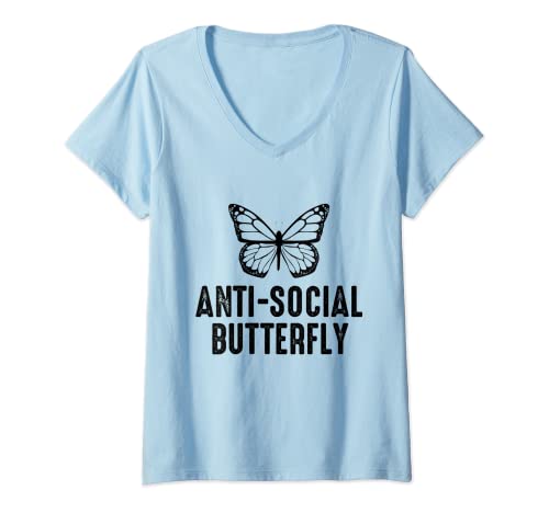 Damen Anti-Social Butterfly – Introvert-Shirt, Geschenk für Introvert T-Shirt mit V-Ausschnitt