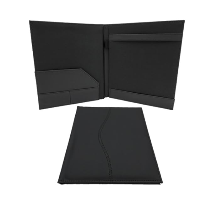 La mejor comparación de Carpetas, tabla con los diez mejores. 48 Carpeta Ejecutiva Tamaño Carta Imitación Piel Con Porta Block, Porta Pluma, Papelera Y Tarjetero Doble, Tapa Acolchada, Acabado Cosido, Color Negro.