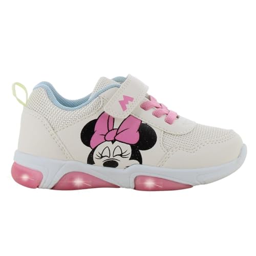 Leomil Disney Minnie Baskets Lumineuses pour Filles Chaussures Enfants 26, Idéal pour l'école et Les Loisirs, Beige