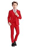 Red Suits for Boys Slim Fit 5 Pieces Boys Suit for Formal Wedding Outfit Kids Tuxedo Dress Clothes Toddler Teen Red Size 14