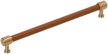 Signature Hardware 954069-O-10116 Lazzara 10-1/16 Inch Center to Center Cognac Leather Bar Cabinet Pull - Brushed Gold