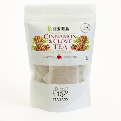 Blentolia Cinnamon & Clove Herbal Tea Bags – Caffeine-Free, All Natural, Whole Dried & Cut Spices – 30 Tea Bags