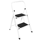 Futura 2 Step Ladder White, Heavy-Duty Steel Folding Ladder & Folding Step Stool with Wide Non-Slip Steps, Anti Slip Feet, 150kg Load Capacity, Ideal for Home/Kitchen/Garden or DIY Step Stool