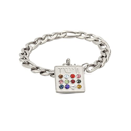 EUEAVAN 12 tribes of Israel Hebrew Inscriptions Pendant Necklace Birthstone Jewish Choker Amulet High Priest Israel Jewelry Woman (bracelet Silver)