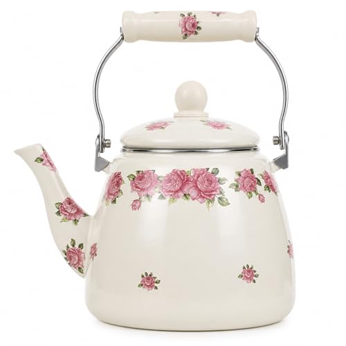 OLYTARU 112 oz Floral Tea Kettle Pot for Stove Top, 3.5 QT Enamel Teapot