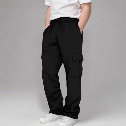 Baggy Cargo Sweatpants for Boys Open Bottom Wide Leg Sweat Pants Elastic Waist Active Workout Joggers with Pockets3
