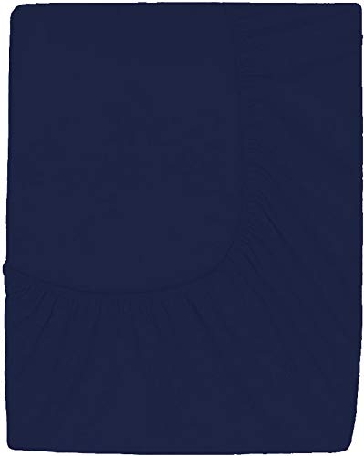 Image of Sweet Dream's 750 Collection Egyptian Cotton Fitted Bedsheet 4 to 12 Inch Matress 15 inch Drop Full XL Size Bed (54x78) Inches (4.5 by 6.5) Feet + 2 Pillow Covers (18x28), Navy Blue