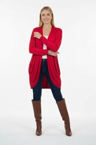 Image of ToBeInStyle Womens Open Front Long Sleeve Lightweight Asymmetrical Draped Cardigan with Side Pockets