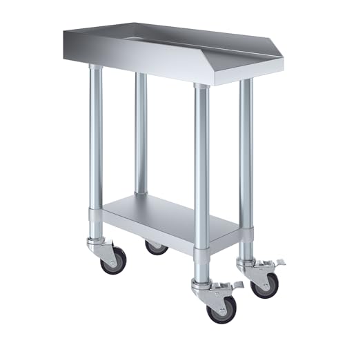 Image of AmGood Stainless Steel Equipment Stand with Undershelf + Casters, Heavy Duty, Commercial Grade, NSF Certified (24 inch Width x 12 inch Length + Casters)