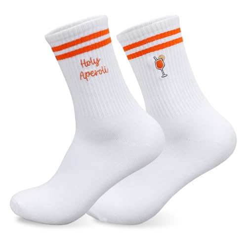 HUKUMA Bestickte Aperol Spritz Socken Aperol Socken Geschenk Lillet Tennissocken Damen Herren Lustige Sportsocken Aperol Spritz Kostüm damen Crew Socks Accessoires