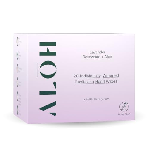 ALH Skin- Softening Sanitizing Hand Wipes Lavender Rosewood + Aloe -1 box of 20ct Individually Wrapped Wipes