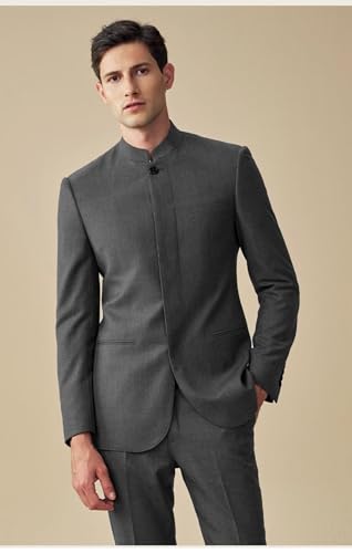 Mens Formal Stand-up Collar Suit Slim Fit 2 Piece Grooms Wedding Tuxedo Suit3