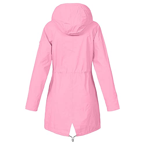 Long Long Sleeve Raincoat For Women Vacation Classic Summer Solid Color Hoodies Raincoat Windproof Buttons Fit Polyester Raincoat Women Pink #TOP1