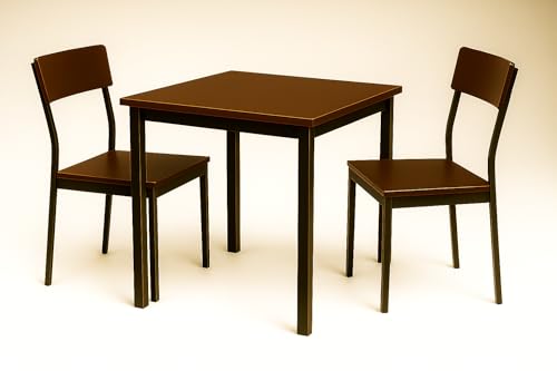 Image of Dining Table Set of 2, 2 Seater Dining Table with Chairs, Engineered Wood Top & Metal Frame, Compact Space Saving Dining Table for Home & Kitchen (Dark Maple- DIY)