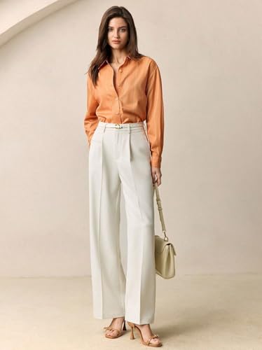 Image of Aahwan Orange Solid Button Up Drop Shoulder Striped Print Casual Formal Long Sleeve Shirt for Women's & Girl's