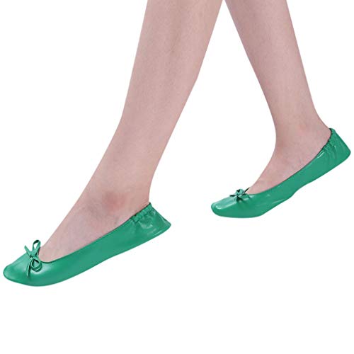 SSYUNO Women's Foldable Portable Travel Ballet Flat Roll Up Slipper Shoes Dance Party Shoes Green
