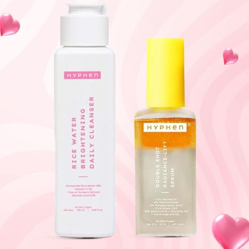 Image of Hyphen Double Brightening Cleanse & Treat Combo |10% Rice Water Face Wash & 18% Brightening & 20% Collagen Boost Face Serum | Brightens & Treats Pigmentation | All Skin Types (Pack of 2)