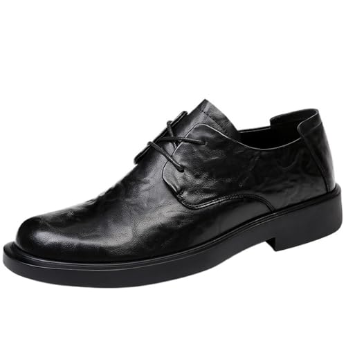 Men's Lace up Leather Dress Shoes Thick Sole Trendy British Style Round Toe Comfortable Office Casual Work Footwear