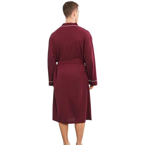 Image of Mens Lightweight Robe, Knit Kimono Bathrobe Spa Sleepwear Soft Knee Length Robe With Pockets