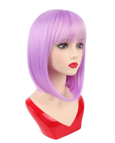 Perruque courte droite violet clair 35,6 cm femme avec frange droite
