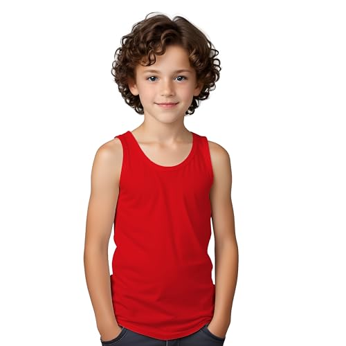 Camiseta Interior Tirantes Anchos de Colores Variados en Algodón para Niños – Camiseta íntima sin Mangas, sisas Moderna, cómoda y Suave (Rojo, 5/6 Años)